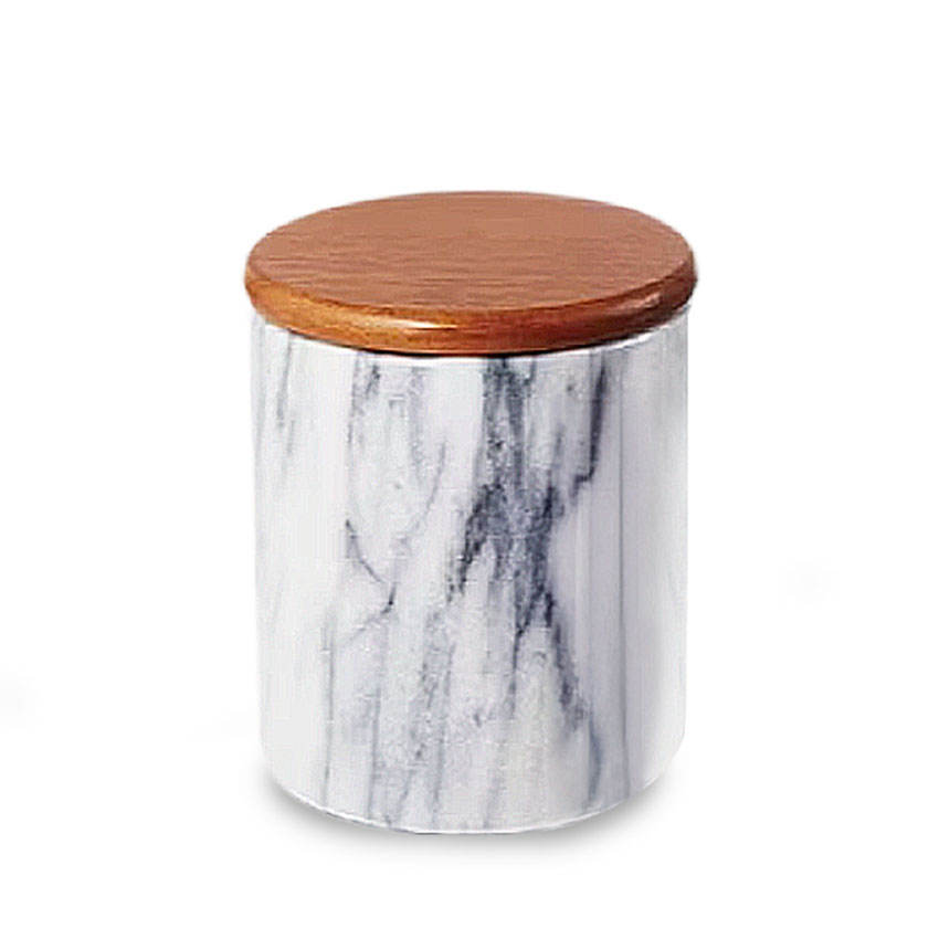 5"x6" marble large airtight storage canister with wooden lid for kitchen